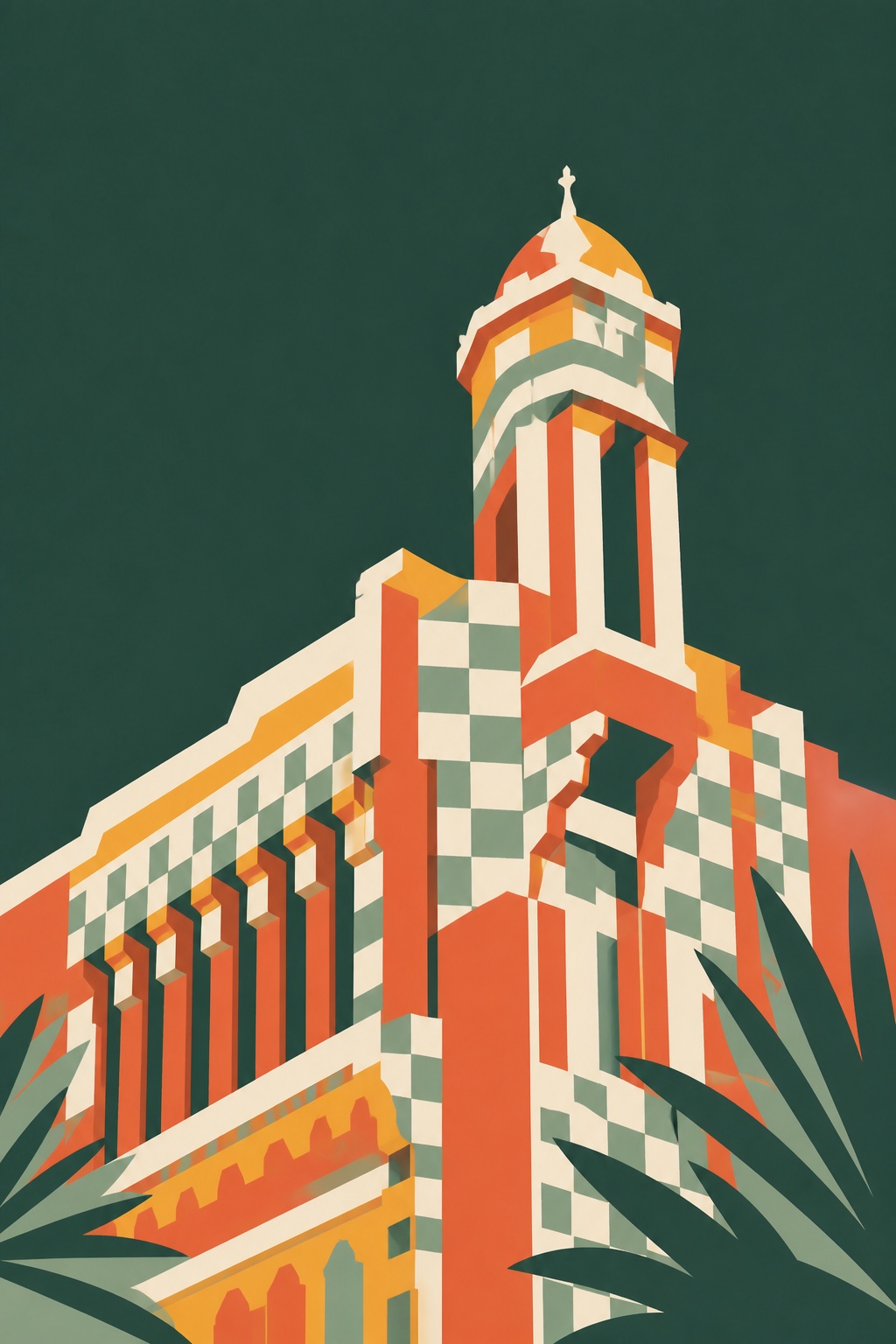 Modern editorial illustration of Casa Vicens