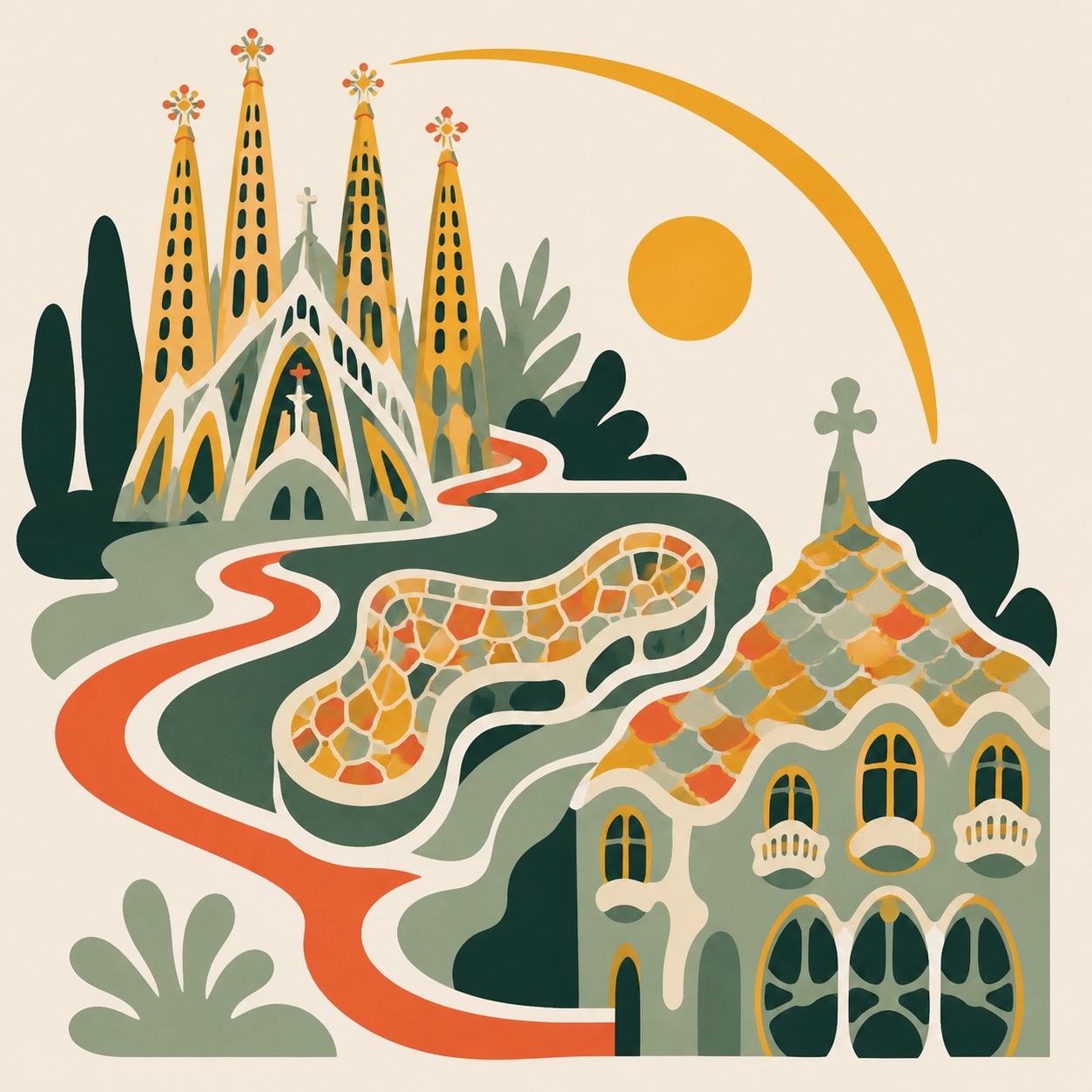 Illustrated one-day route from Sagrada Família to Park Güell and Casa Batlló