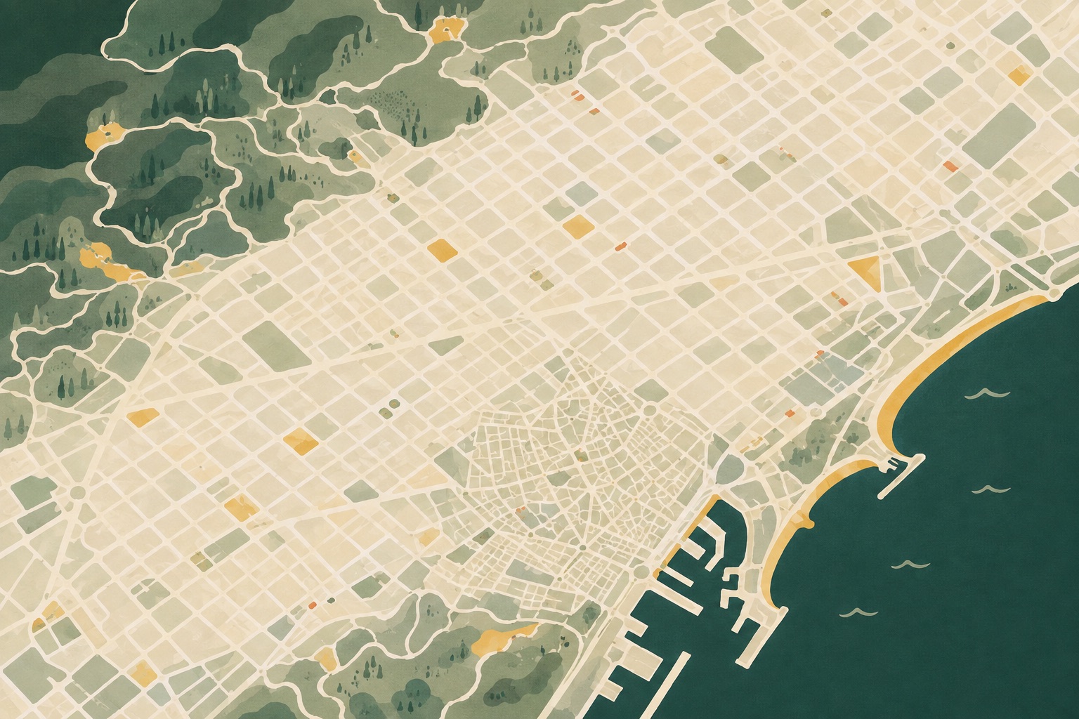 Map of Barcelona with six main Gaudí landmarks