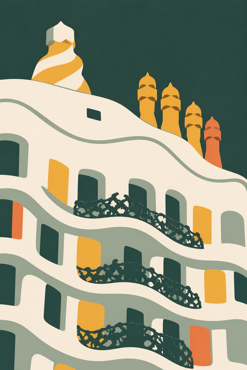 Modern editorial illustration of La Pedrera · Casa Milà
