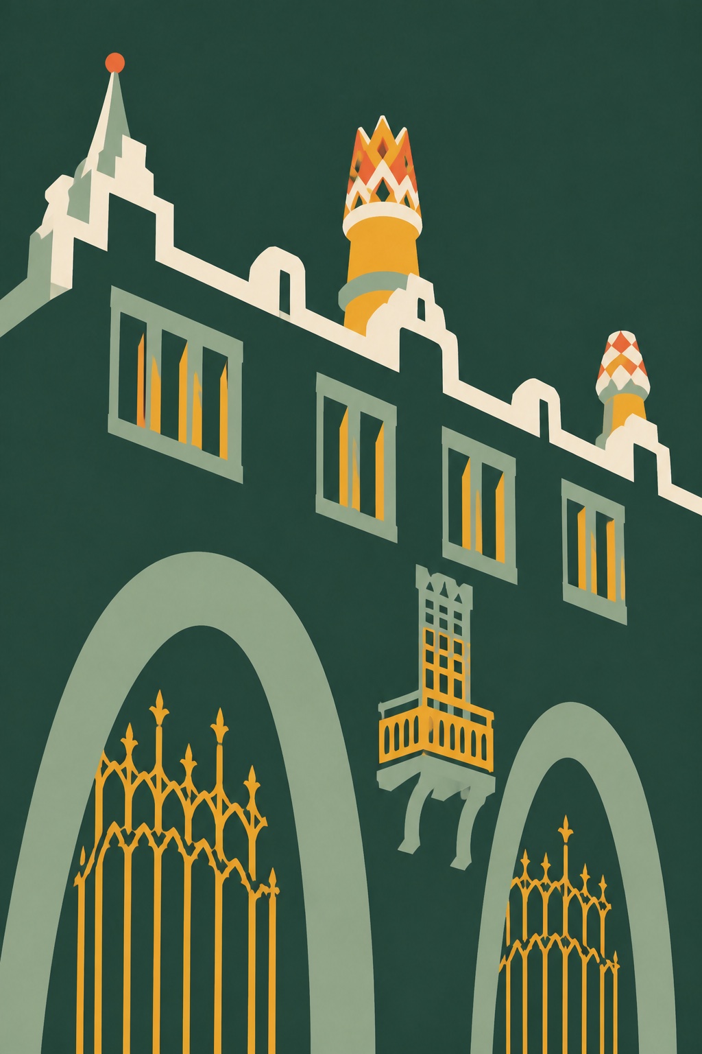 Modern editorial illustration of Palau Güell